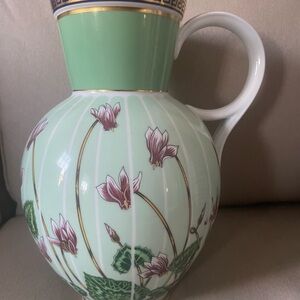 Versace Rosenthal Giardini Floral Porcelain Pitcher Mint Green with Pink Blooms